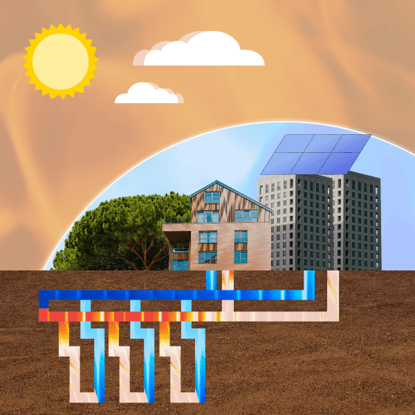 Sonde geotermiche verticali sotto un edificio, abbinate al fotovoltaico in copertura Sonde geotermiche verticali sotto un edificio, abbinate al fotovoltaico in copertura