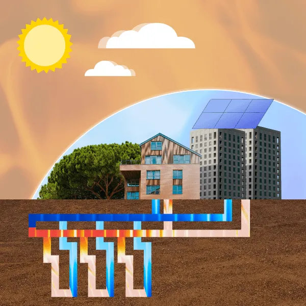Sonde geotermiche verticali sotto un edificio, abbinate al fotovoltaico in copertura